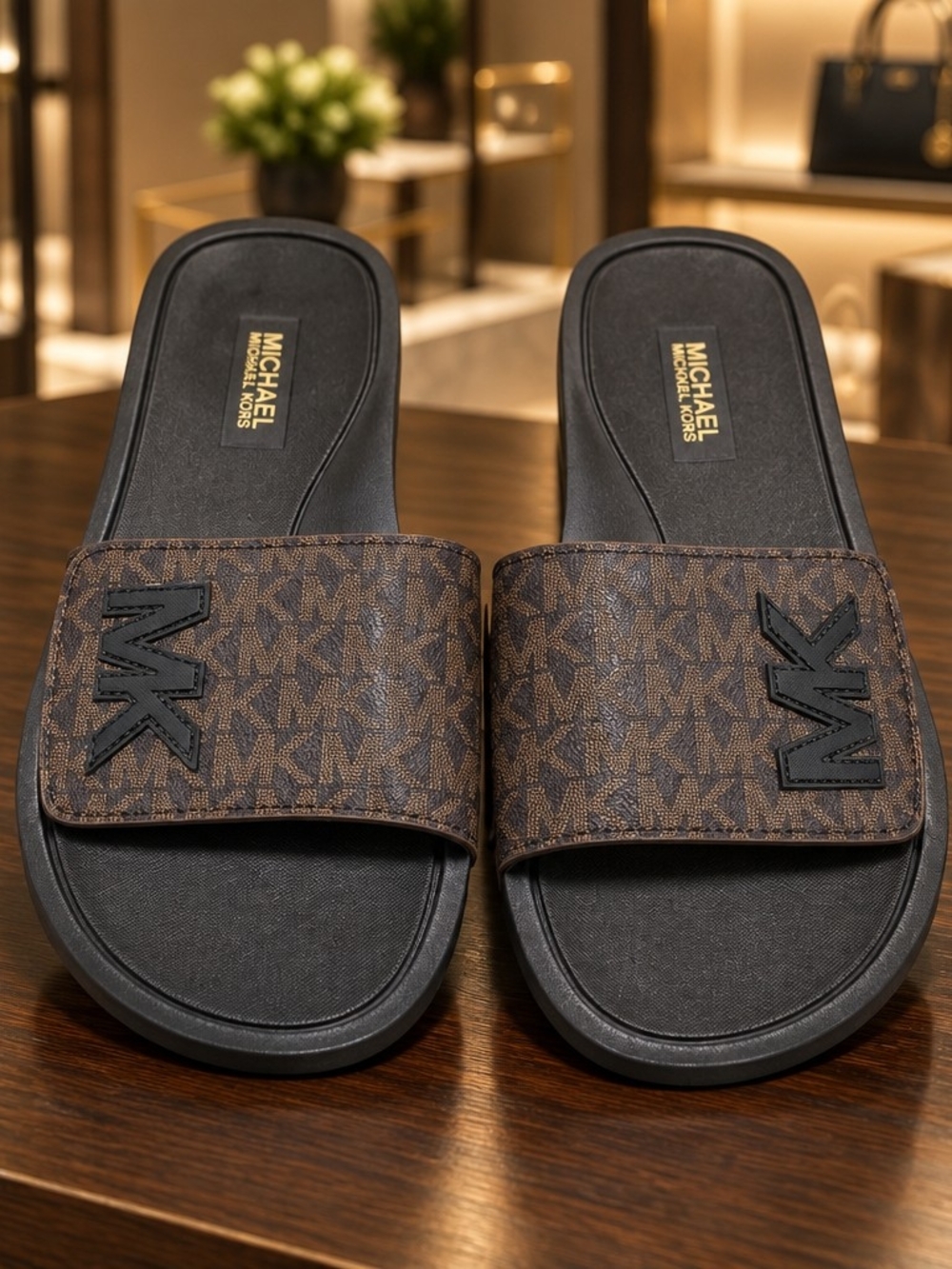 Michael Kors Men’s Brown Logo Slide Sandals
